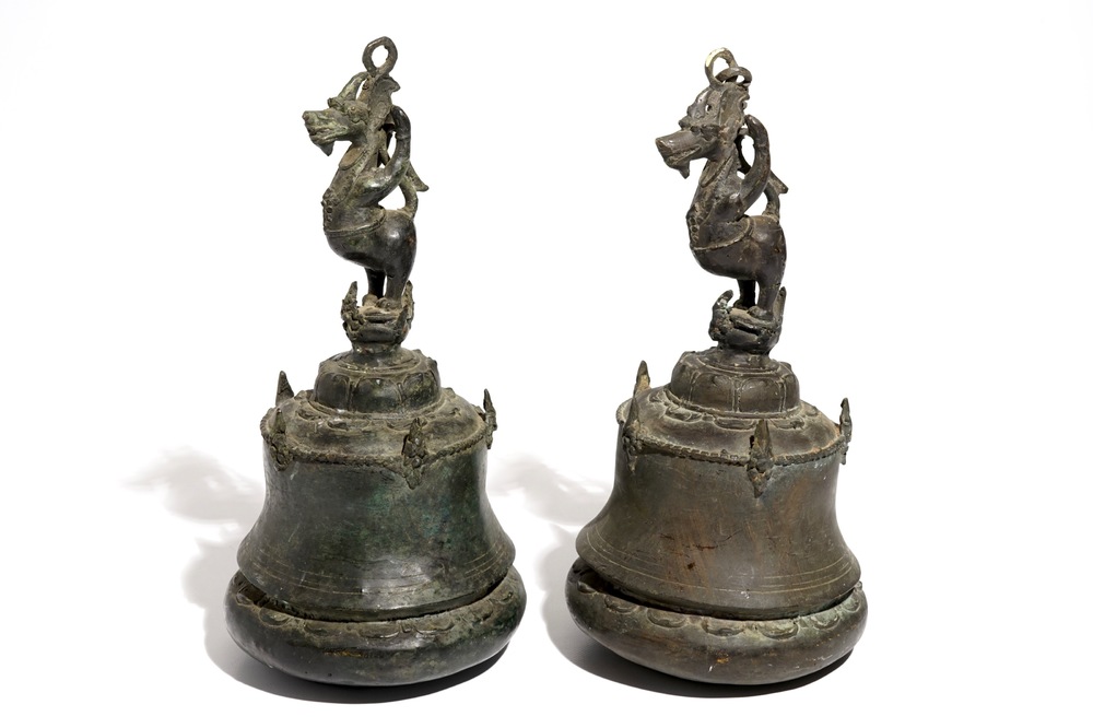 A pair of large bronze temple bells, India or Nepal, 19th C.