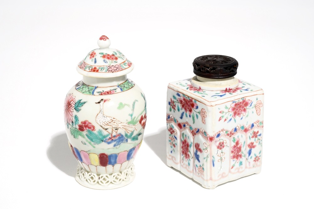 Two Chinese famille rose tea caddies, Yongzheng/Qianlong
