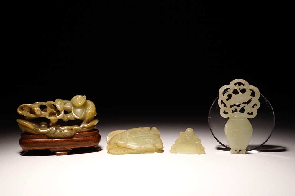 Four Chinese jade carvings, 19/20th C.