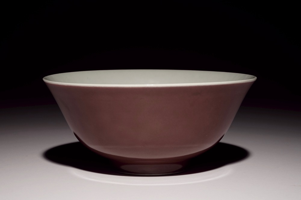 A Chinese dark aubergine monochrome bowl, Daoguang mark, 19/20th C.