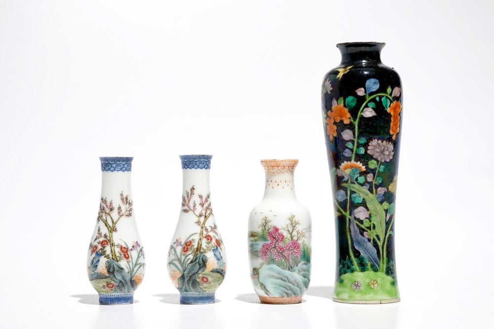 Vier Chinese polychrome vaasjes, Republiek, 20e eeuw