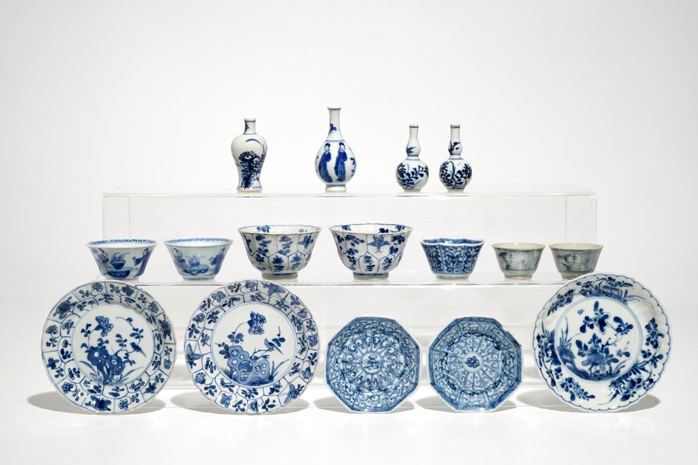 A group of Chinese blue and white wares, mostly Kangxi