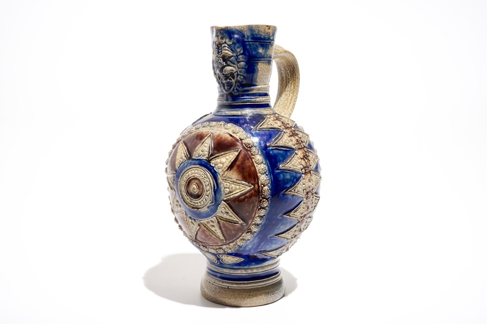 A Westerwald stoneware star jug in blue and manganese, 17th C.