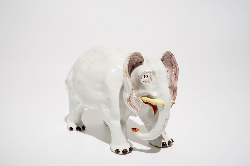 A large Dutch Delft style elephant, D&egrave;svres, France, 19th C.