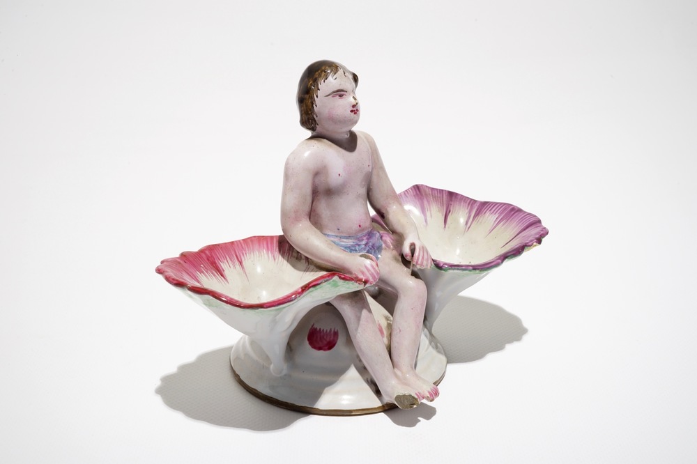 A French faience figurative double salt, Sceaux, 18th C.