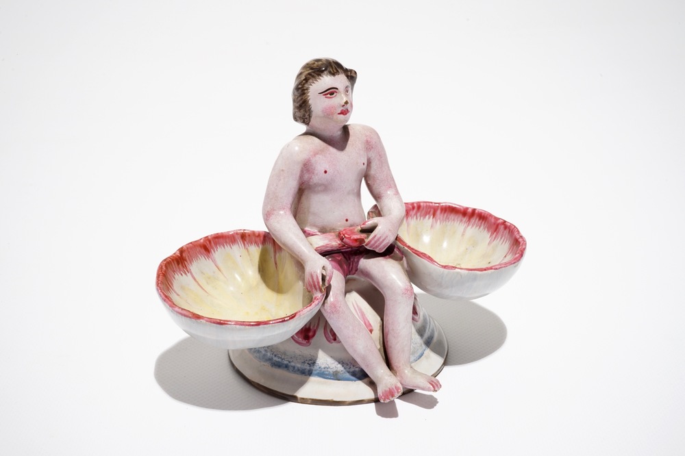 A French faience figurative double salt, Sceaux, 18th C.
