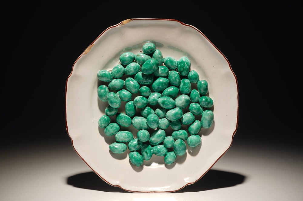 A French faience trompe l'oeil dish with olives, Strasbourg, 18th C.