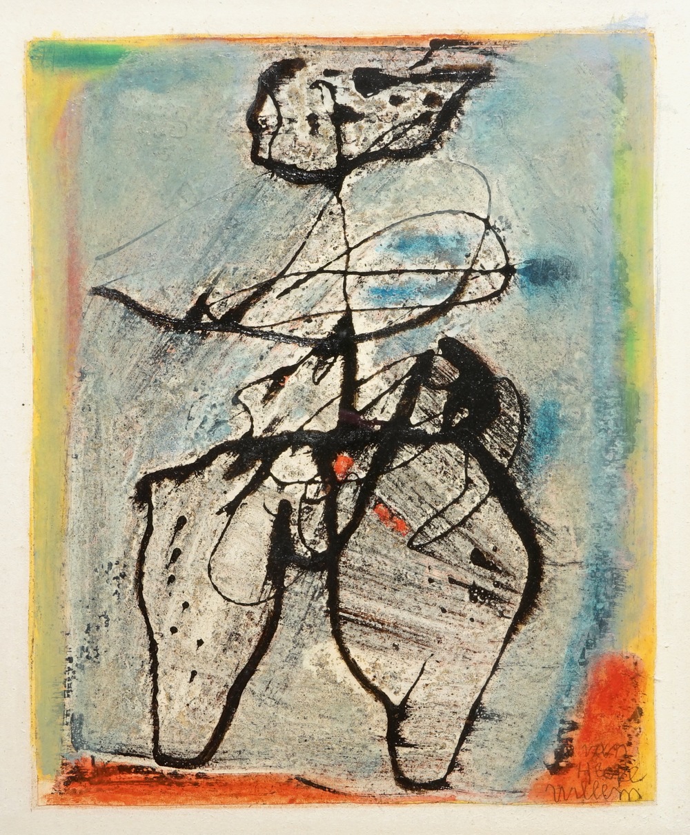 Van Hecke, Willem (Belgi&euml;, 1893-1976), Abstracte figuur, olie op papier, gedat. 1970
