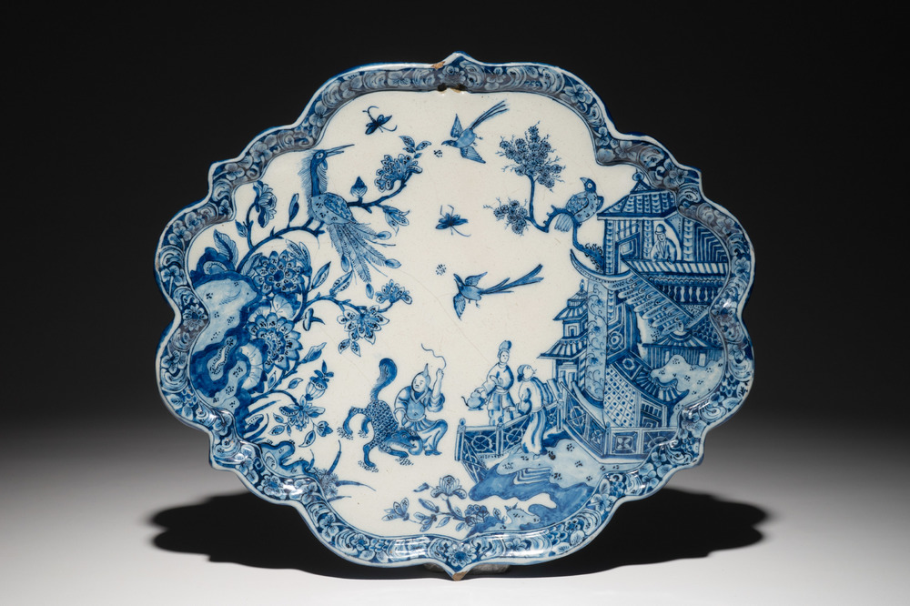 A fine Dutch Delft blue and white chinoiserie plaque, 1st half 18th C.