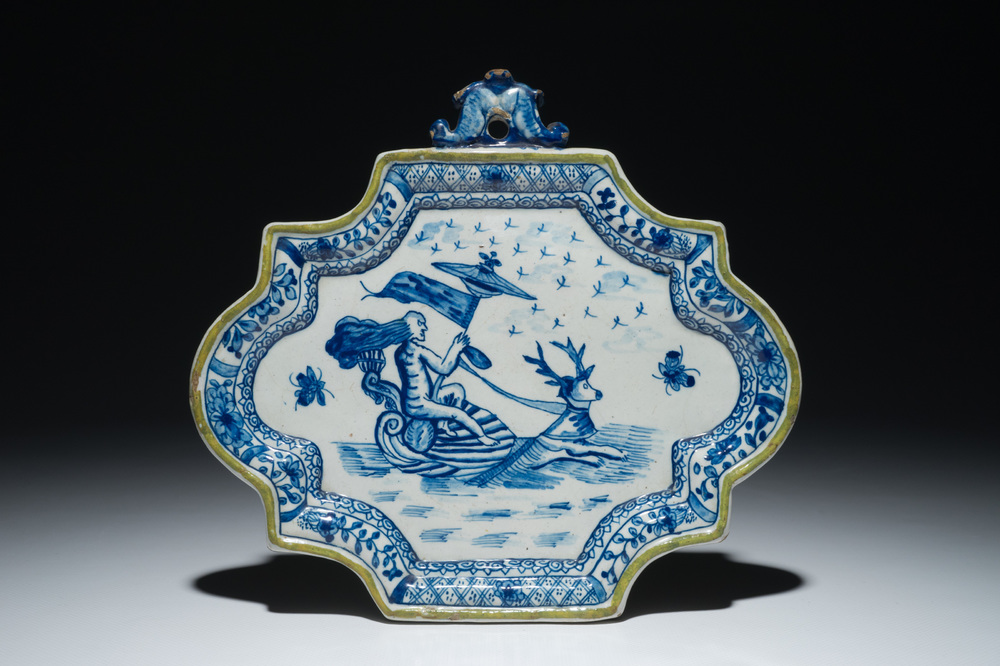 A Dutch Delft blue and white mythological plaque, 18th C.