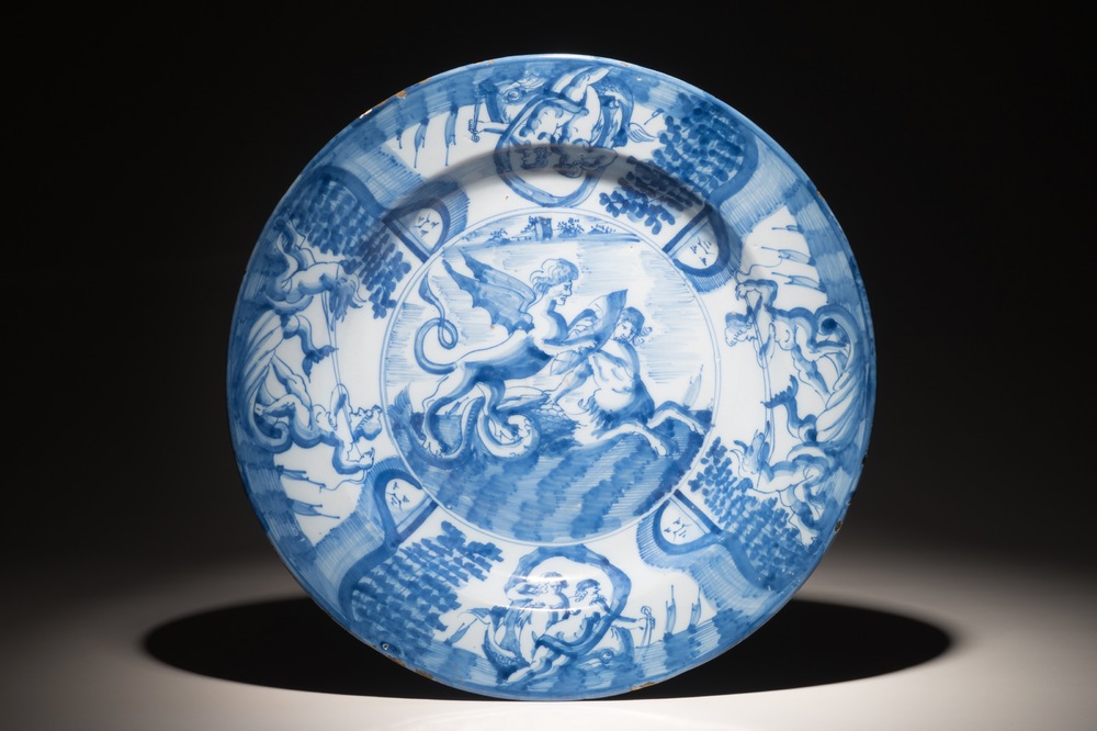 A Dutch Delft blue and white mythological dish, 1st half 18th C.