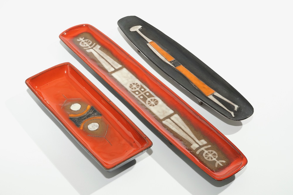 Tieberghien, Oswald (Belgium, 1936): 3 elongated trays, 2nd half 20th C.