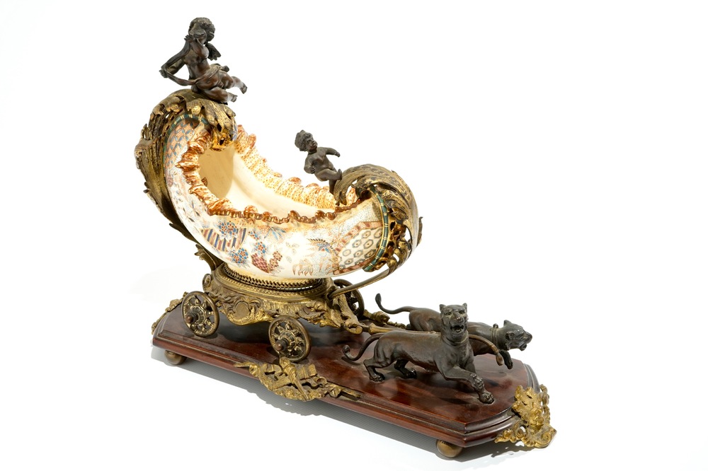 A bronze-mounted Satsuma-style bowl with cherubs, J. Fischer, Budapest, 19th C.