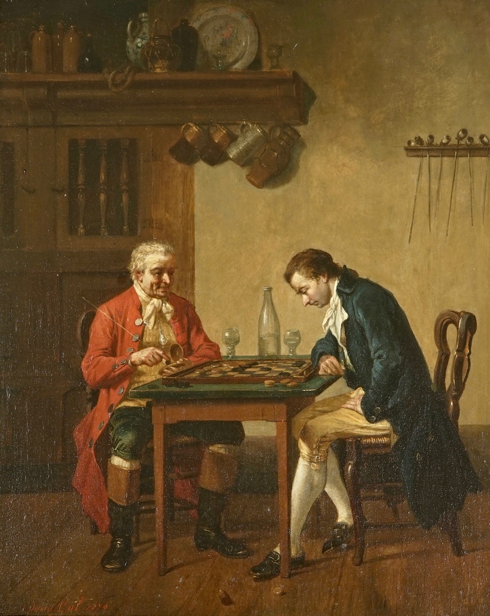 Col, Jan David (Belgi&euml;, 1822-1900), De damspelers, olie op paneel, gedat. 1870