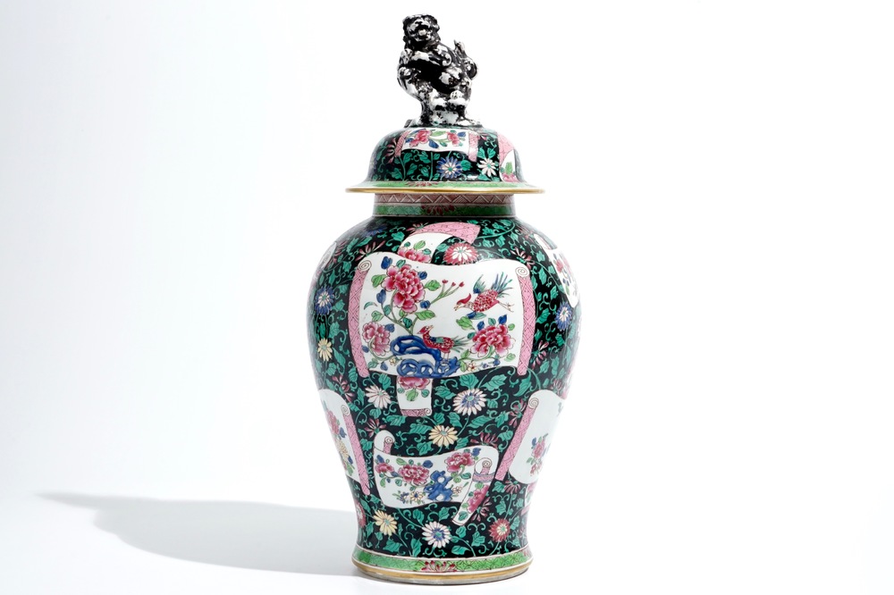 A Samson famille rose baluster vase and cover, Paris, 19th C.