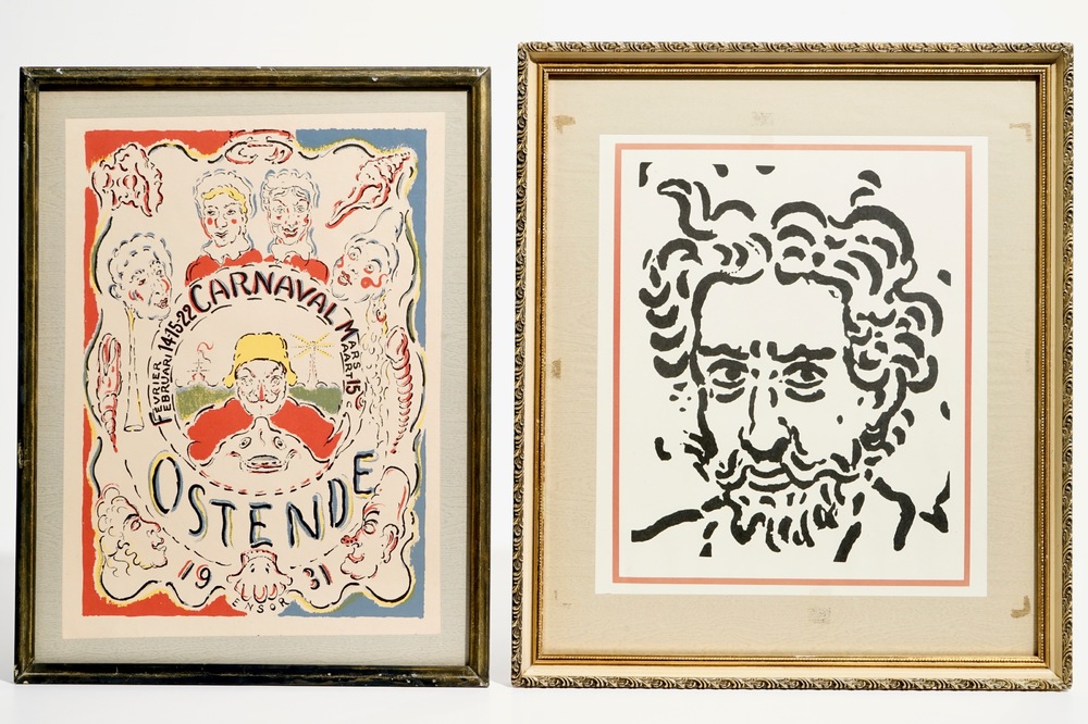 Naar Ensor, James (Belgi&euml;, 1860-1949), Twee litho&rsquo;s: &ldquo;Bal du Rat Mort&rdquo; en &ldquo;T&ecirc;te d&rsquo;Ensor&rdquo;
