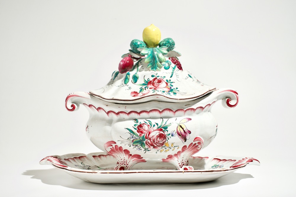 A French faience de l'Est tureen and cover on stand, 19th C.
