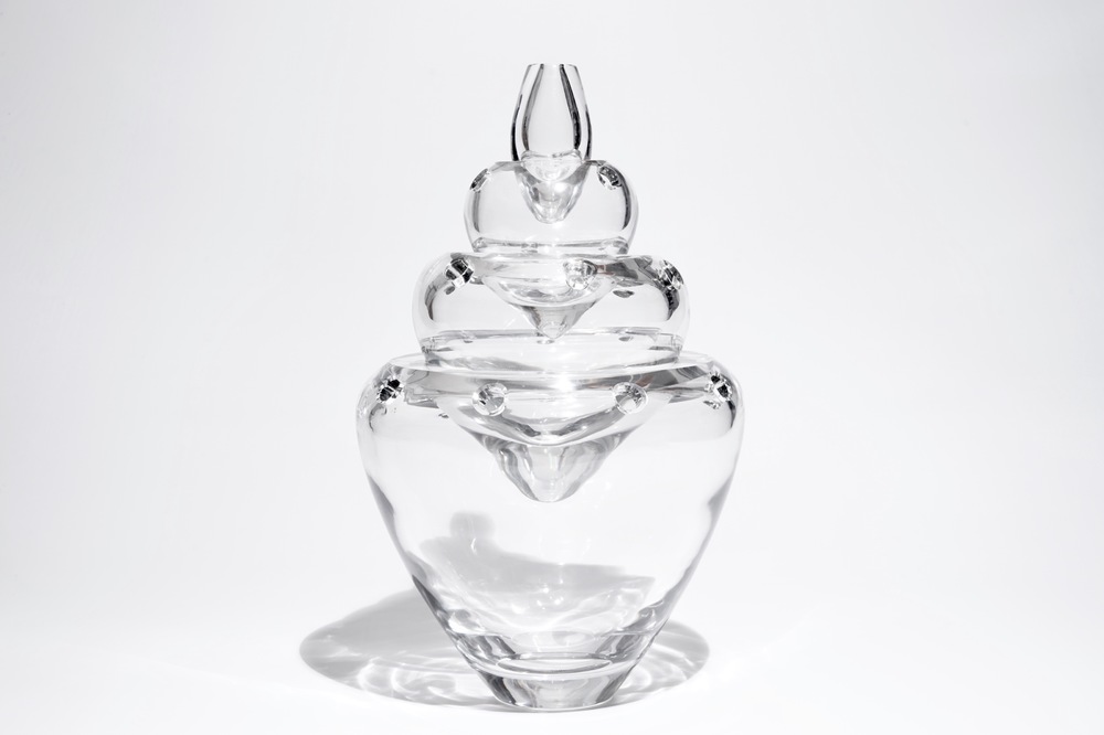 A four-piece Val Saint-Lambert crystal tulip vase, "Bulbe", by Ronald van der Hilst, ca. 2005