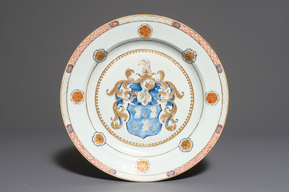 A large Chinese armorial dish, Yongzheng/Qianlong