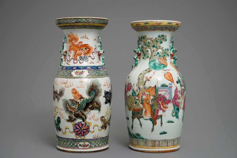 Twee Chinese famille rose vazen, 19e eeuw