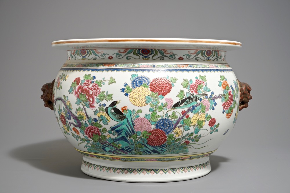 A large round famille rose style jardini&egrave;re, Samson, Paris, 19th C.