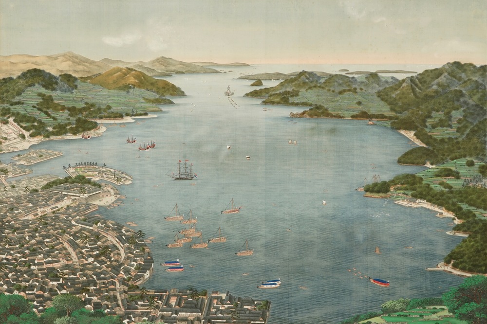 Keiga Kawahara (Japan, 1786-1860), &ldquo;A view on Deshima harbour&rdquo;, gouache on silk