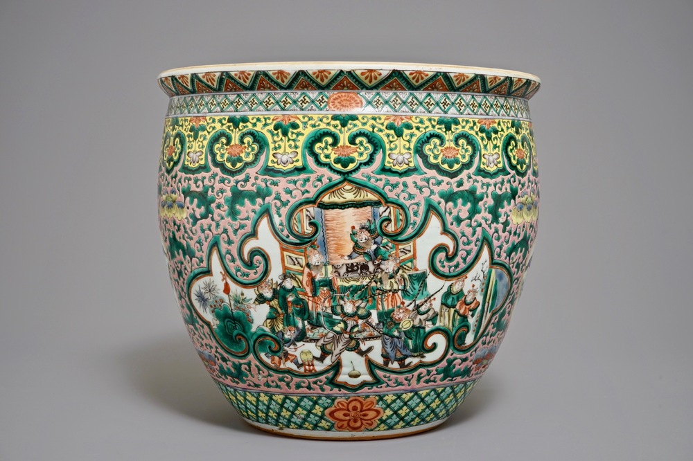 A Chinese famille rose jardini&egrave;re with design of warriors, 19th C.
