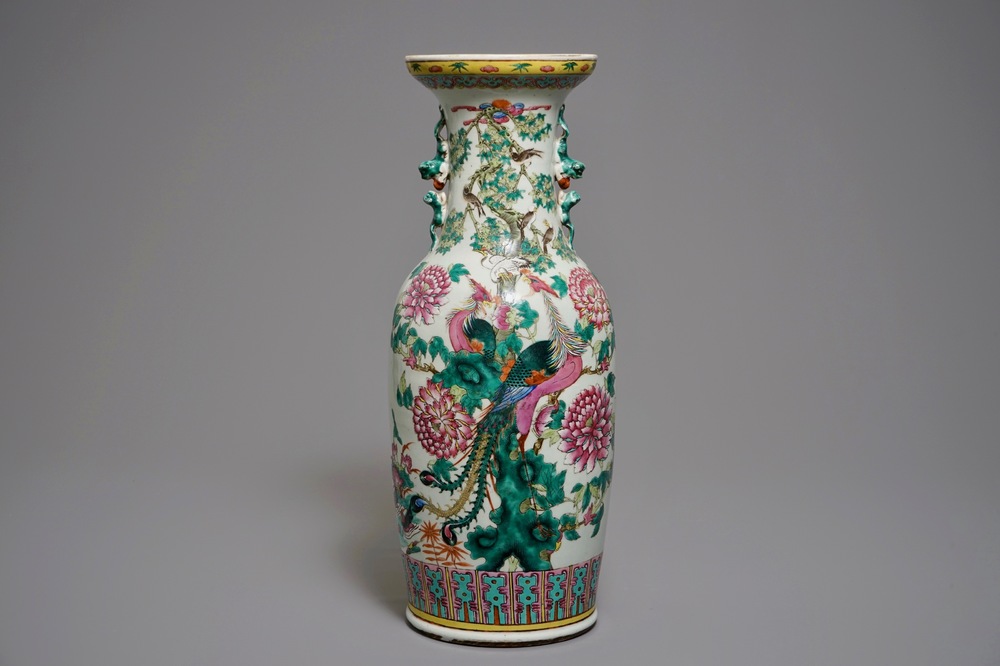 A large Chinese famille rose vase with phoenixes, 19th C.