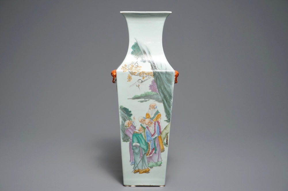A square Chinese qianjiang cai vase, 19/20th C.