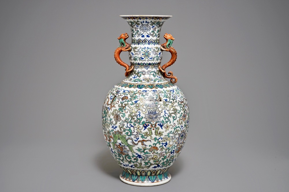 A Chinese doucai baijixiang vase, Qianlong mark, 20th C.