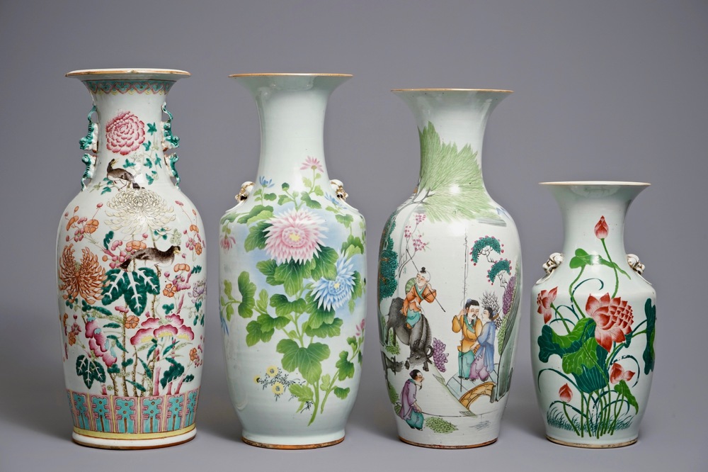 Vier diverse Chinese famille rose vazen, 19/20e eeuw