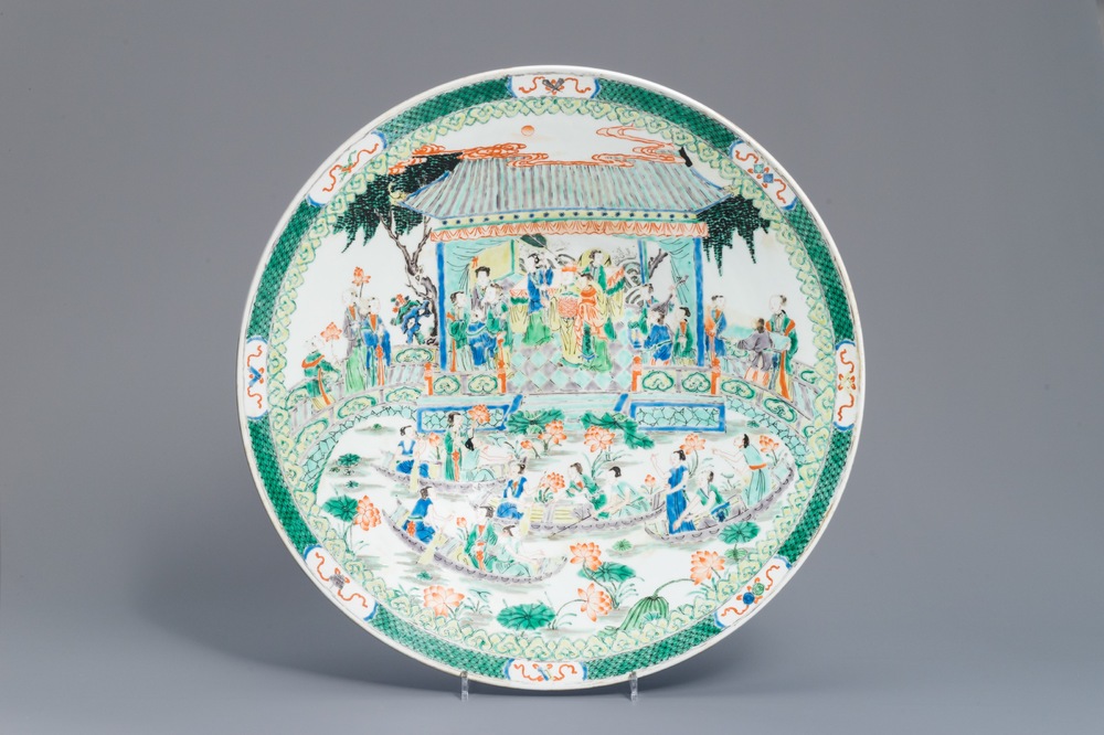 A massive Chinese famille verte dish, 19/20th C.