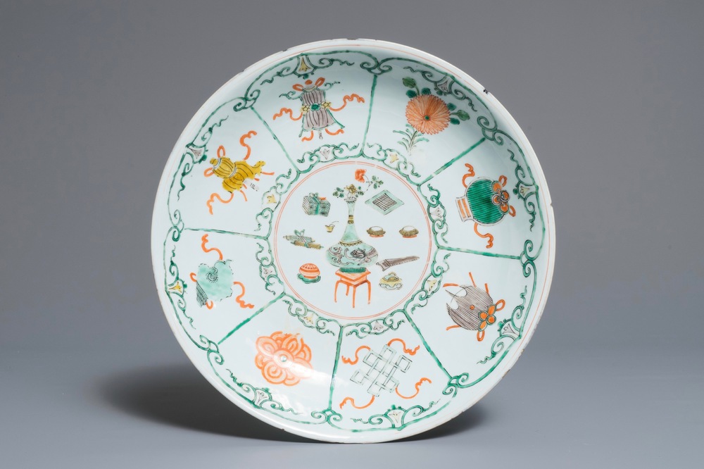 A Chinese famille verte 'Taoist symbols' dish, Kangxi