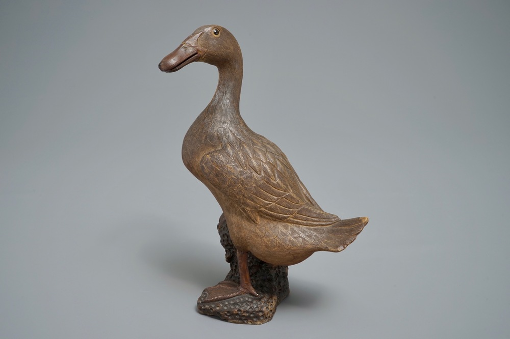 Un mod&egrave;le d'un canard en terre verniss&eacute;e de Shiwan, Chine, 19/20&egrave;me