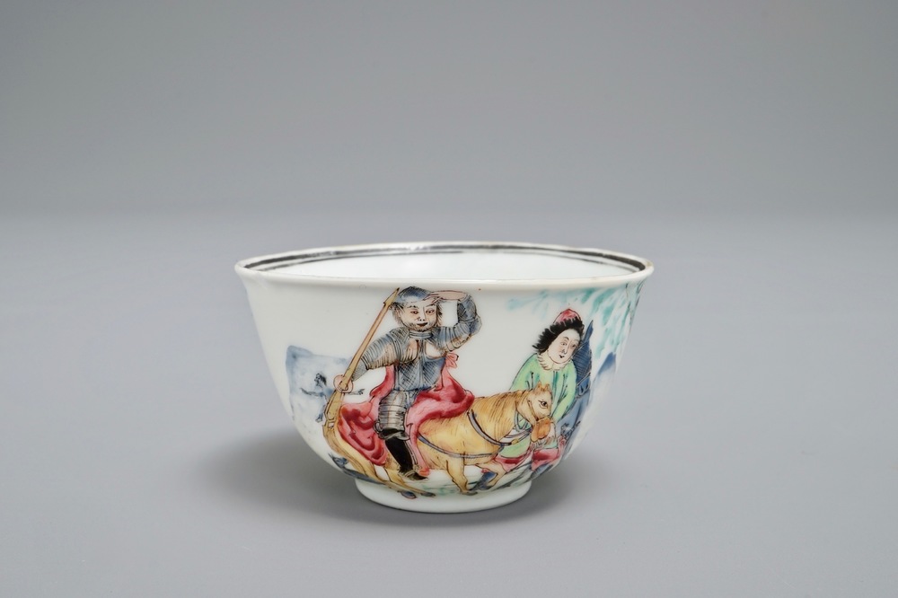 A Chinese famille rose &lsquo;Don Quixote' teabowl, Qianlong
