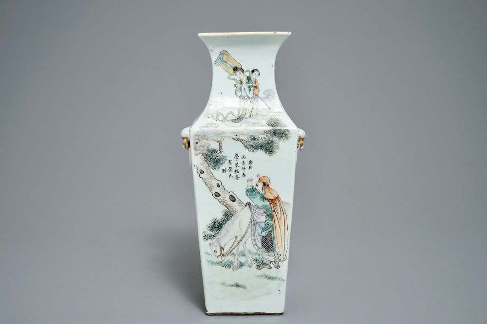 A square Chinese qianjiang cai vase, 19/20th C.