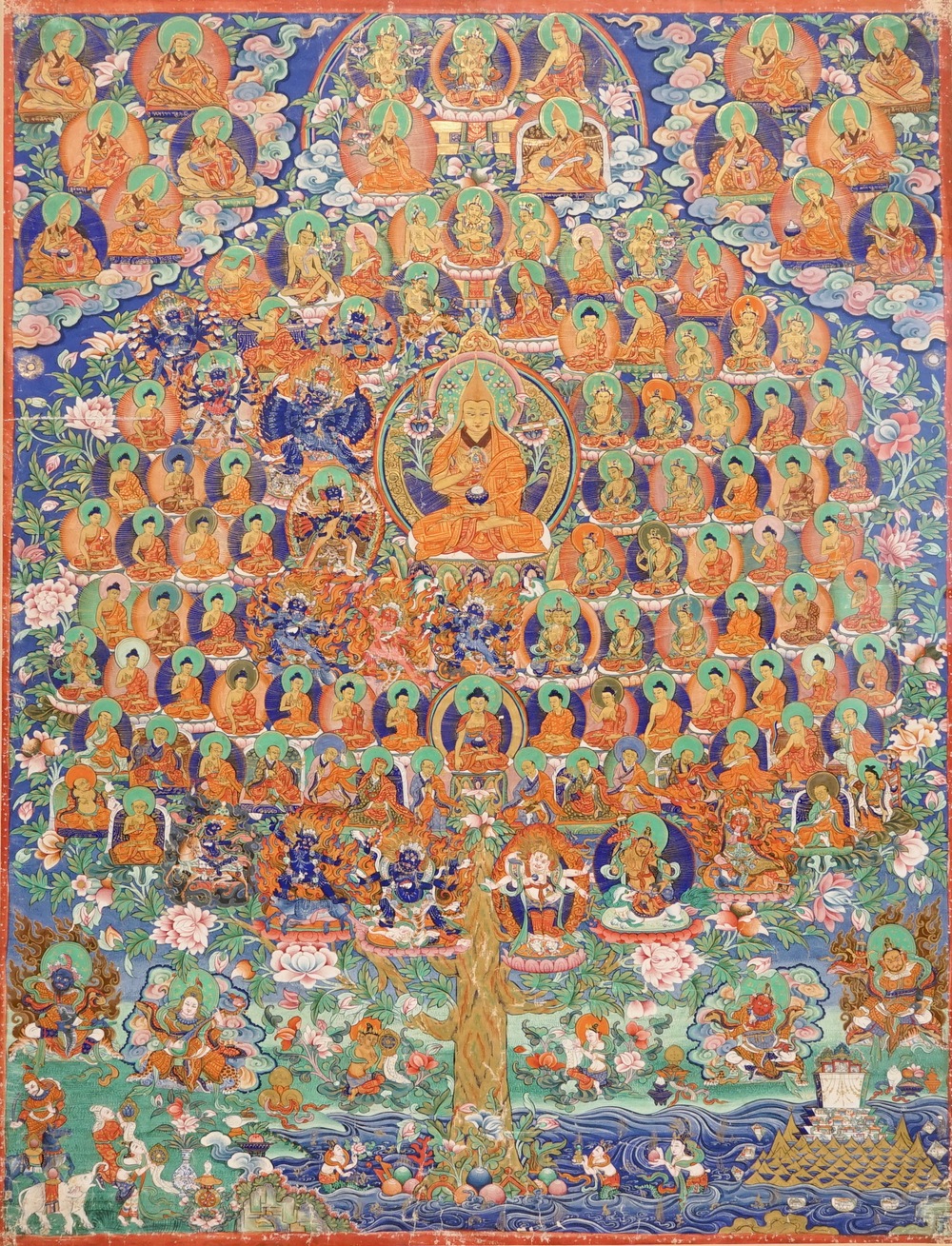 Un thangka figurant l'arbre de refuge, Tibet ou N&eacute;pal, 19/20&egrave;me