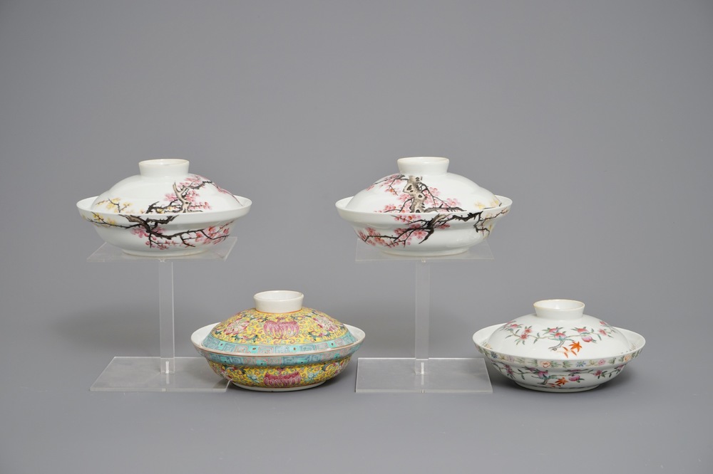 Four Chinese famille rose covered bowls, 19/20th C.
