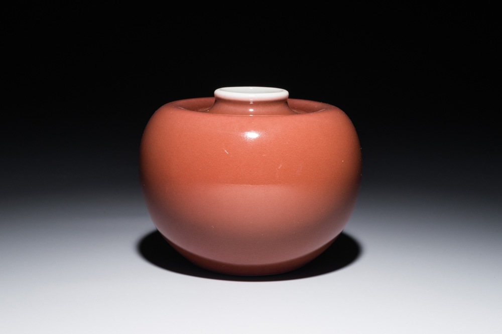 A Chinese monochrome liver-red brush washer, Kangxi mark, 19/20th C.
