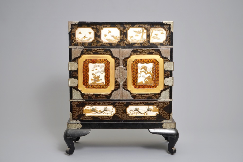A Japanese gilt-lacquered and Shibayama ivory cabinet, Meiji, 19th C.
