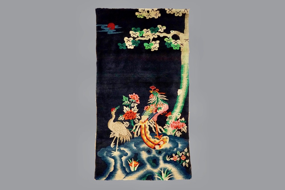 A Chinese 'phoenix and crane' carpet, Republic, 1st half 20th C.