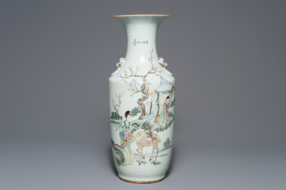 A Chinese famille rose 'Immortals' vase, 19/20th C.