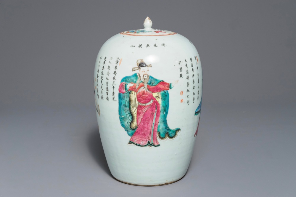 Een Chinese famille rose 'Wu Shuang Pu' dekselpot, 19e eeuw