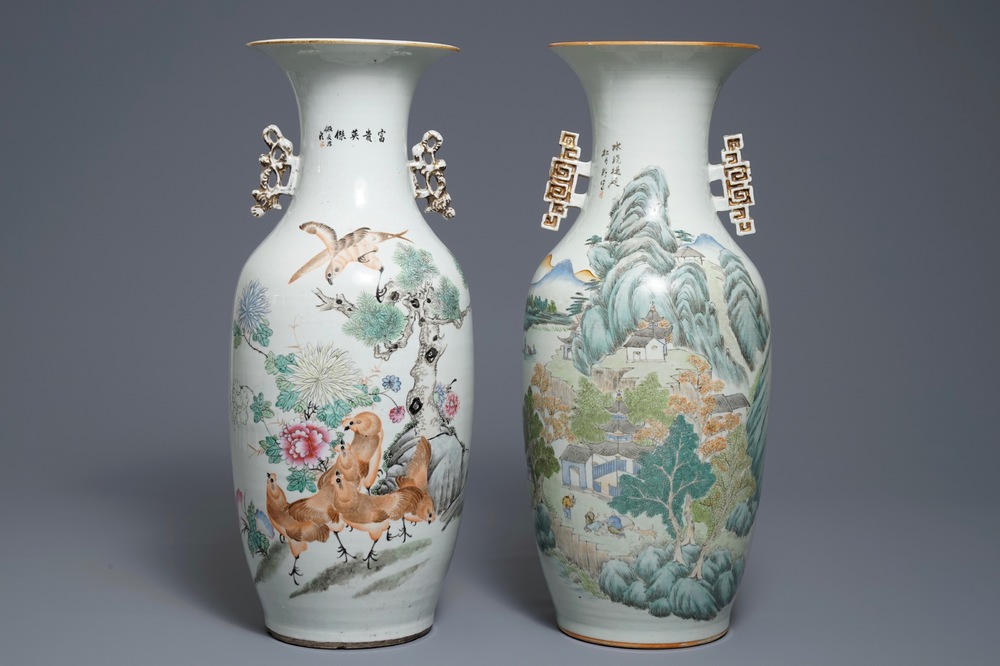 Deux vases en porcelaine de Chine qianjiang cai, 19/20&egrave;me