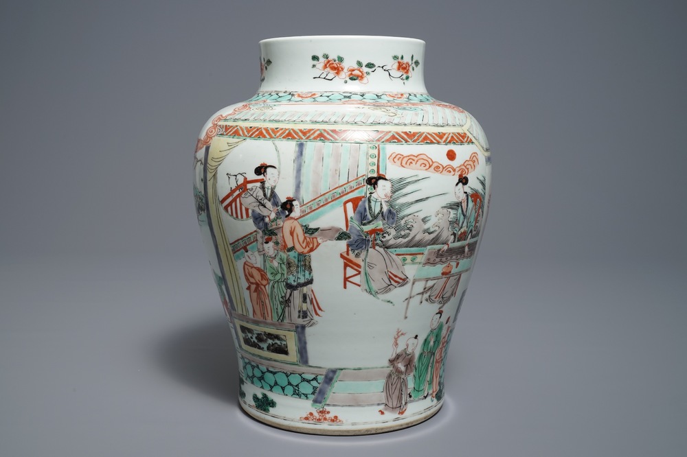 A Chinese famille verte Kangxi-style vase, 19/20th C.