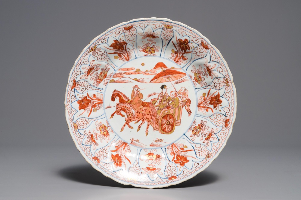 A Chinese 'milk and blood' dish with a horse carriage, Kangxi