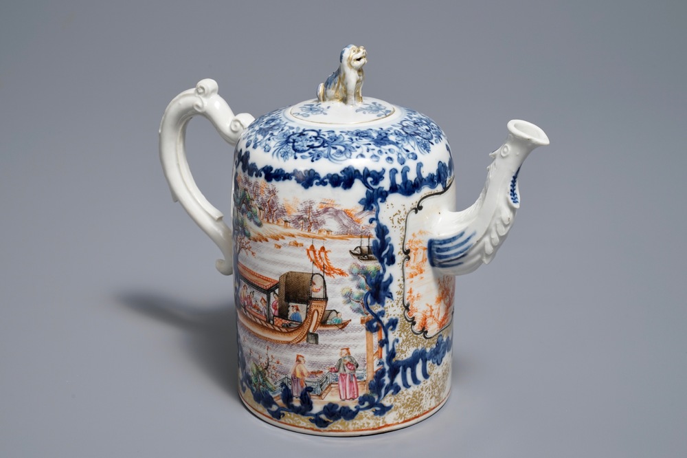 A large Chinese famille rose 'mandarin' teapot and cover, Qianlong