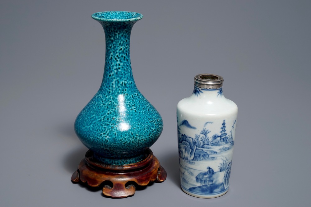 Two Chinese blue and white and turquoise-glazed vases, Qianlong and 19th C.