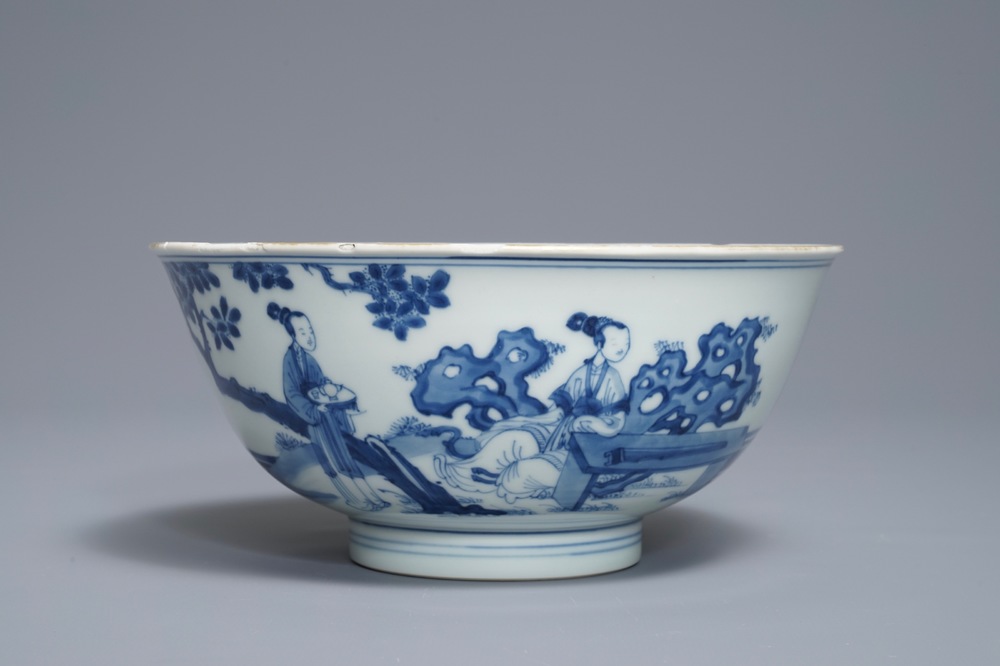 A Chinese blue and white 'Cao sisters' bowl, Chenghua mark, Kangxi