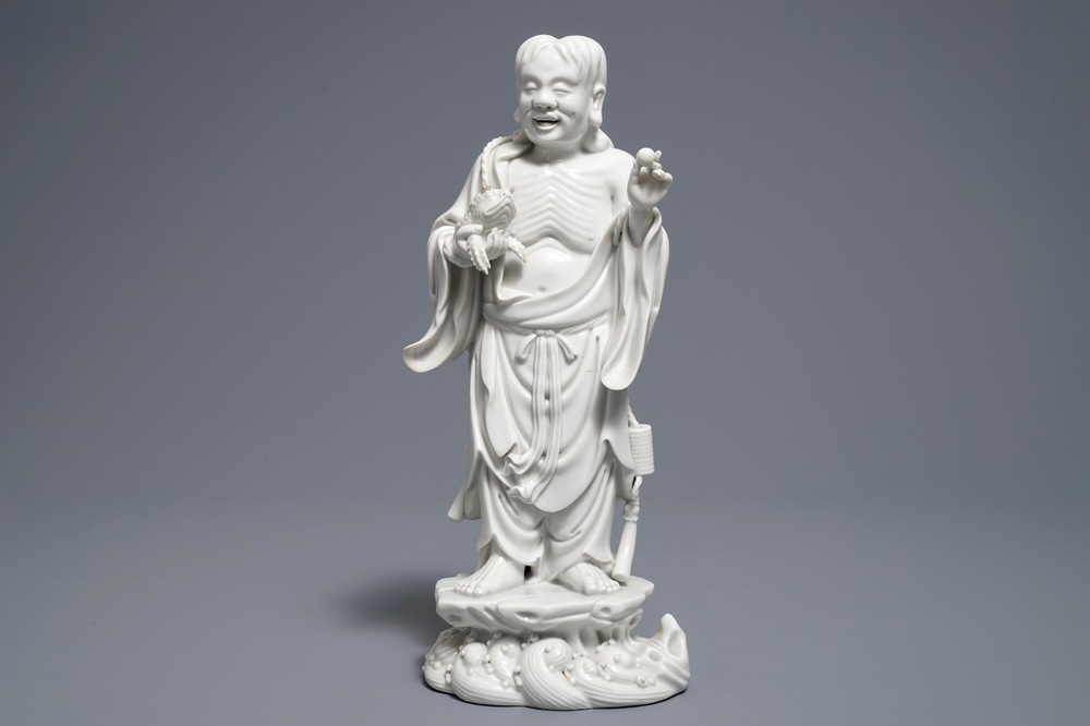 Un mod&egrave;le de Liu Hai et le crapaud en blanc de Chine de Dehua, marque de Xie Bamboo, d&eacute;but du 19&egrave;me